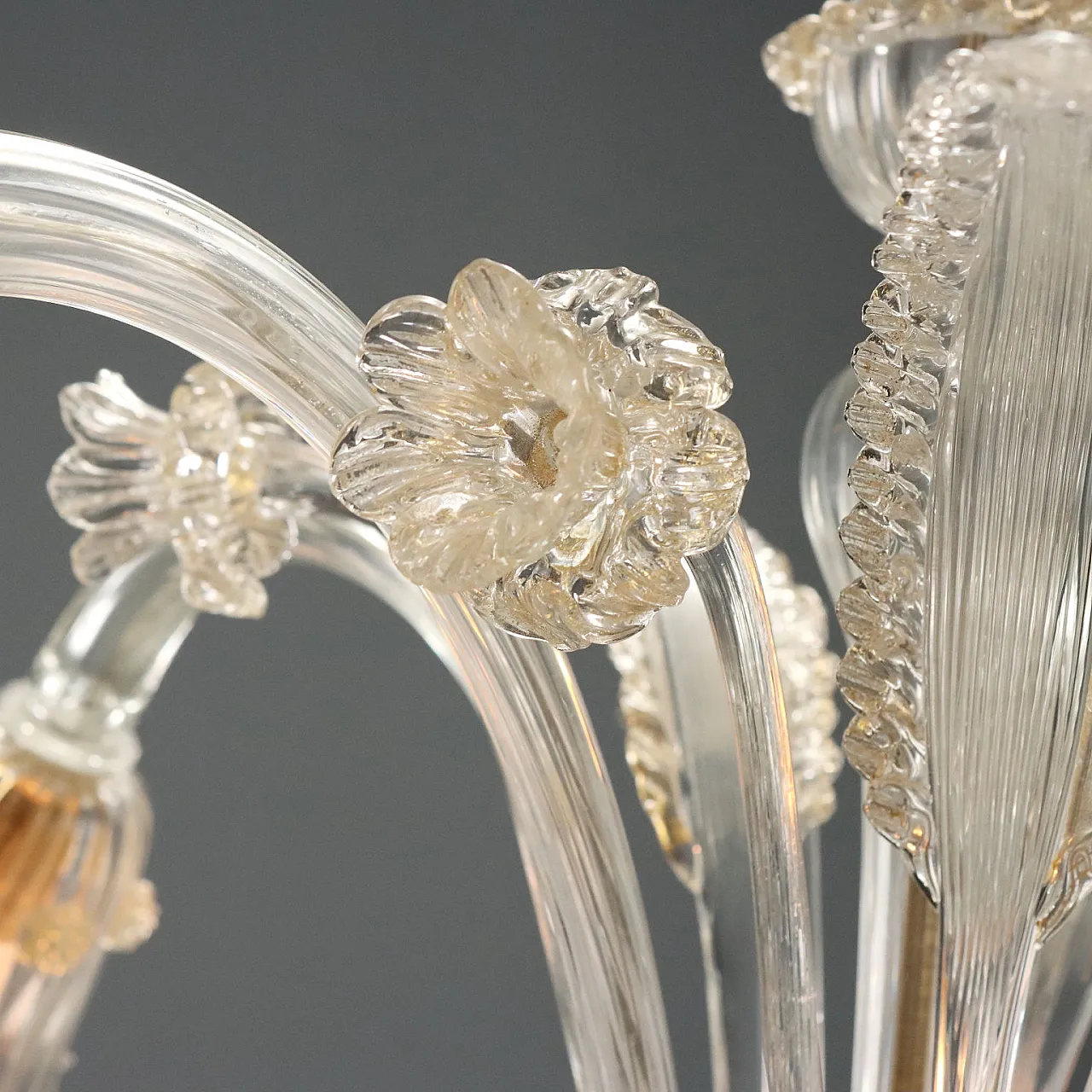 Venetian blown glass chandelier with golden shades, 19th century 6