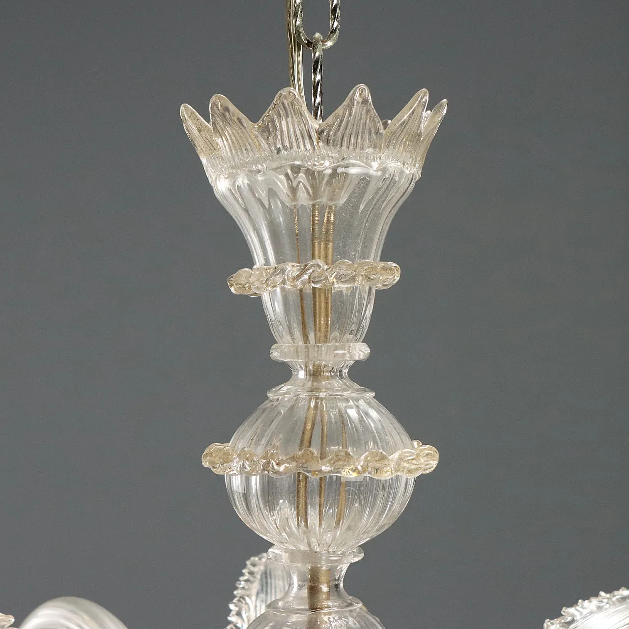 Venetian blown glass chandelier with golden shades, 19th century 10