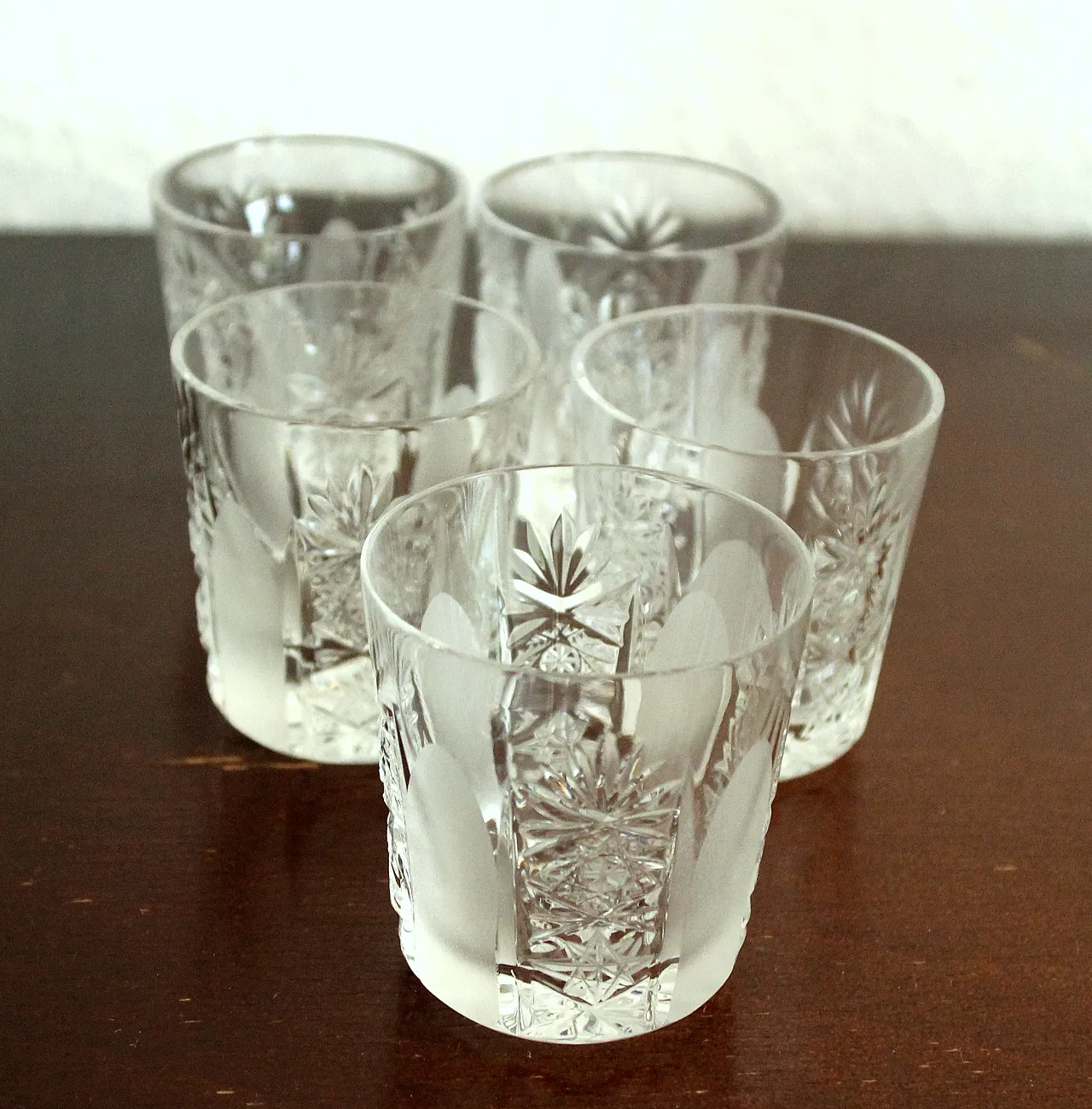 Set Of A Bohemian Lead Crystal Carafe + 5 Liqueur Glasses + 1 tray 8