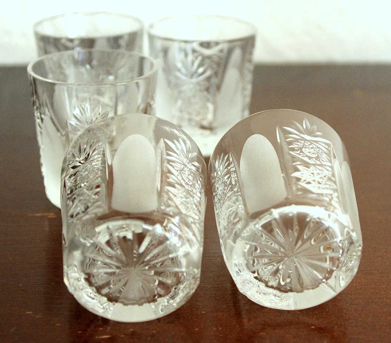 Set Of A Bohemian Lead Crystal Carafe + 5 Liqueur Glasses + 1 tray 9