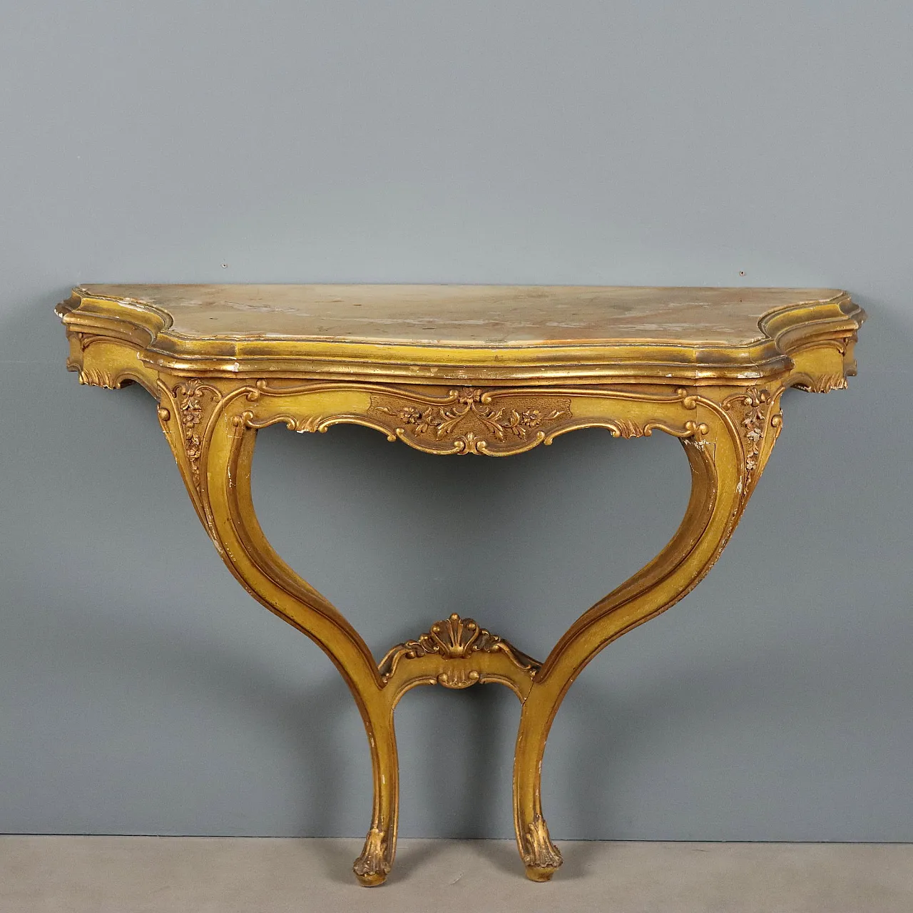 Carved and lacquered wooden console table, 19th century 1