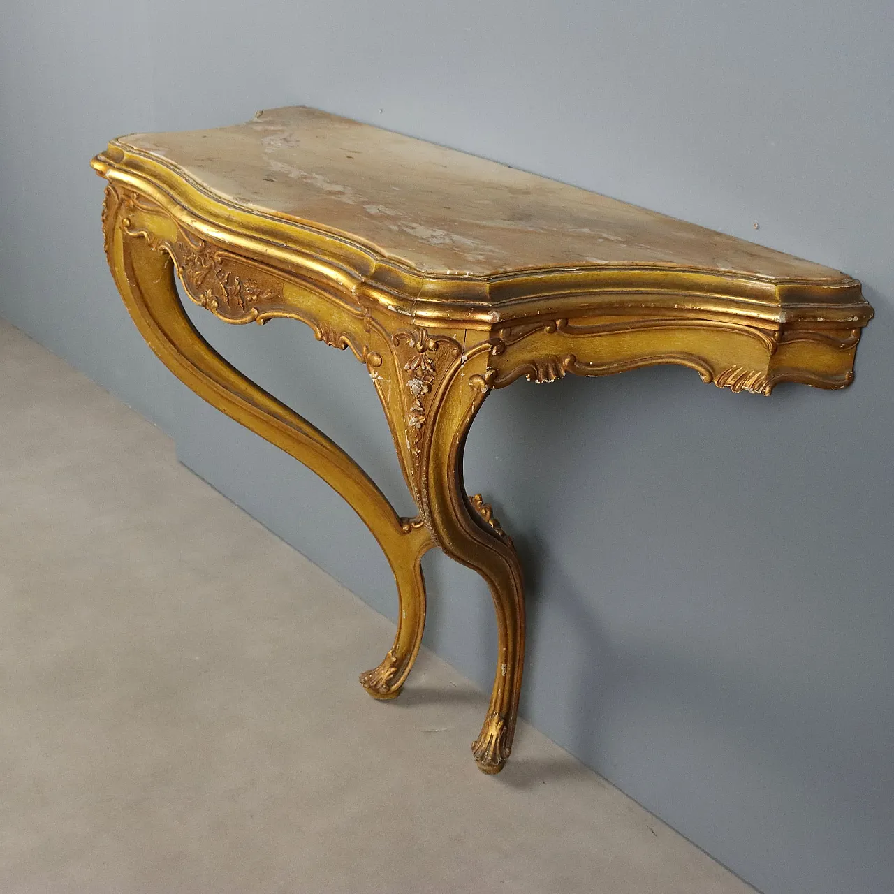 Carved and lacquered wooden console table, 19th century 7