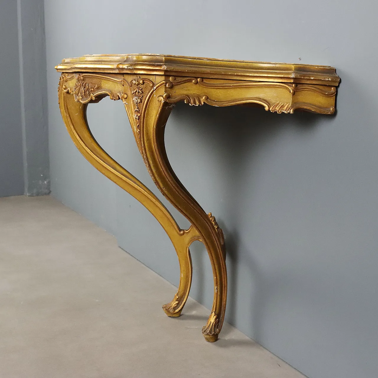 Carved and lacquered wooden console table, 19th century 8