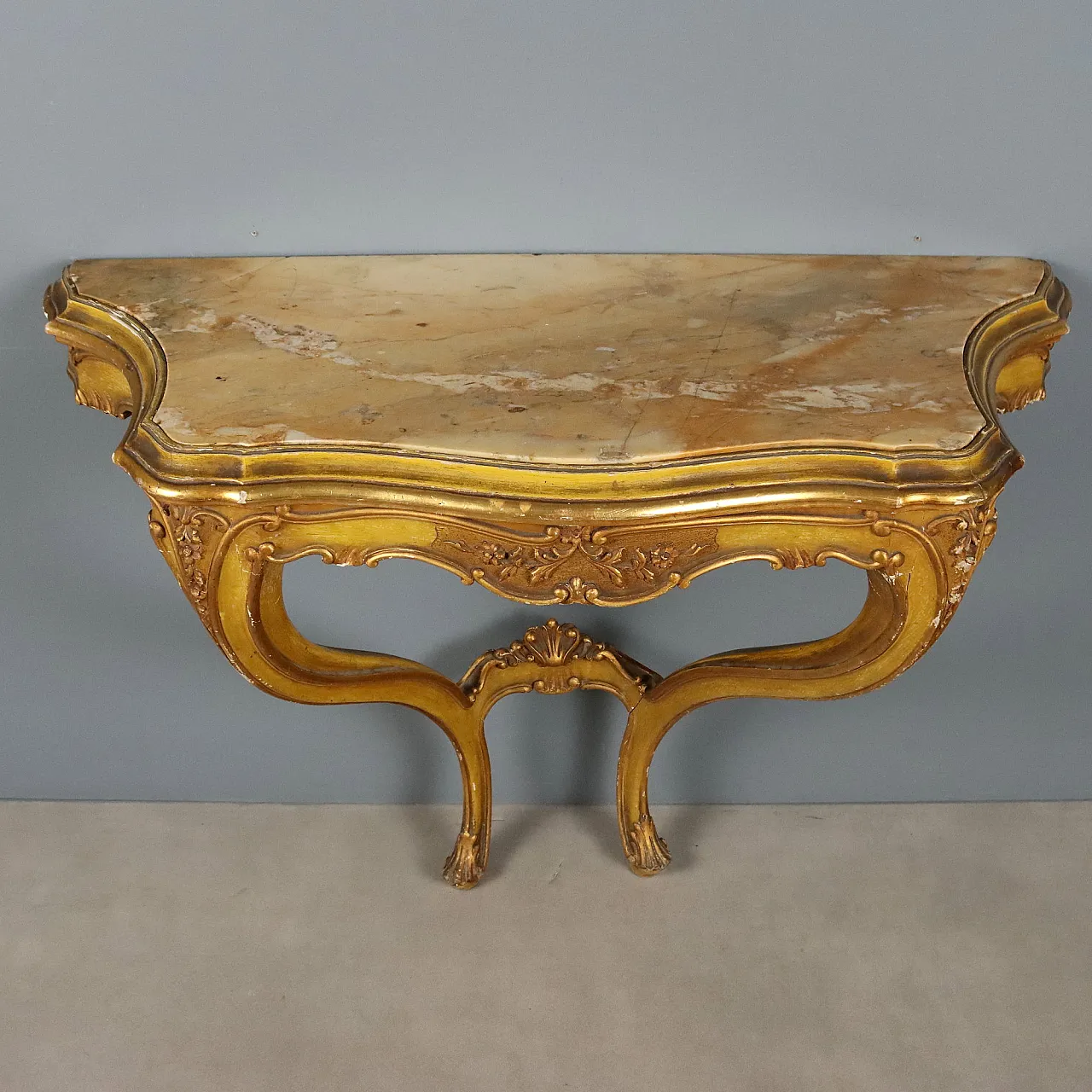 Carved and lacquered wooden console table, 19th century 9