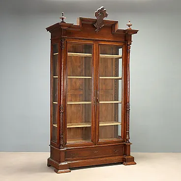 Walnut display cabinet with glass doors, 19th century