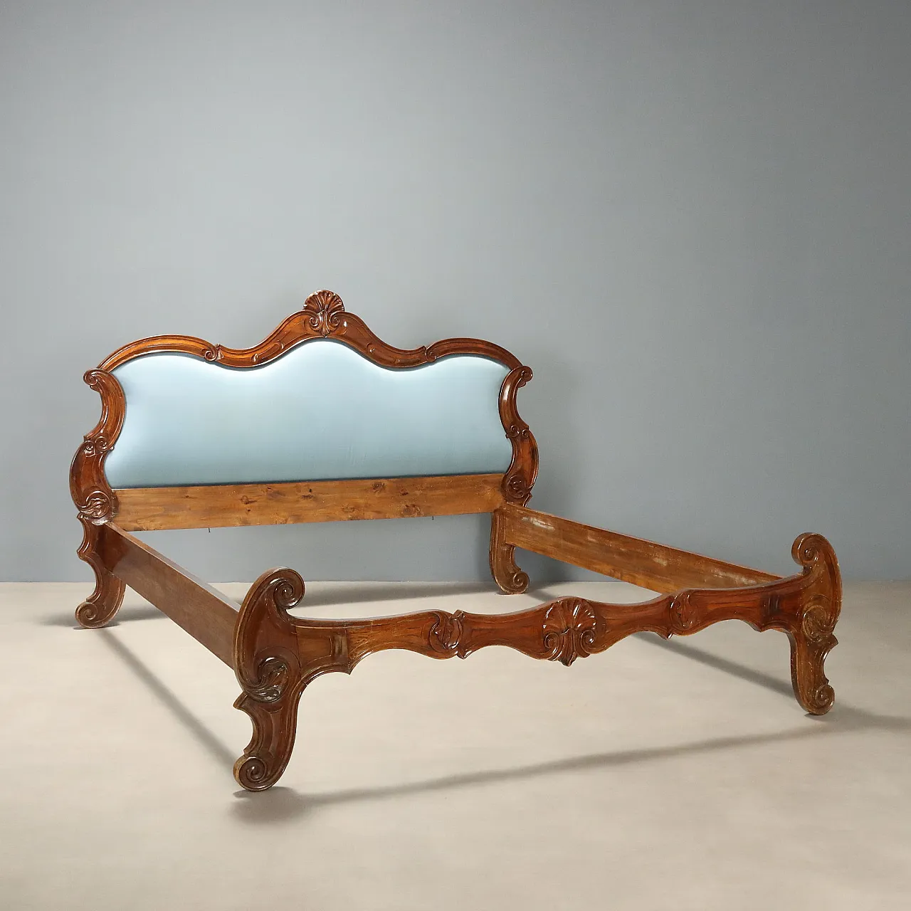 Louis Philippe walnut bed with scroll and curl carvings, 19th century 1