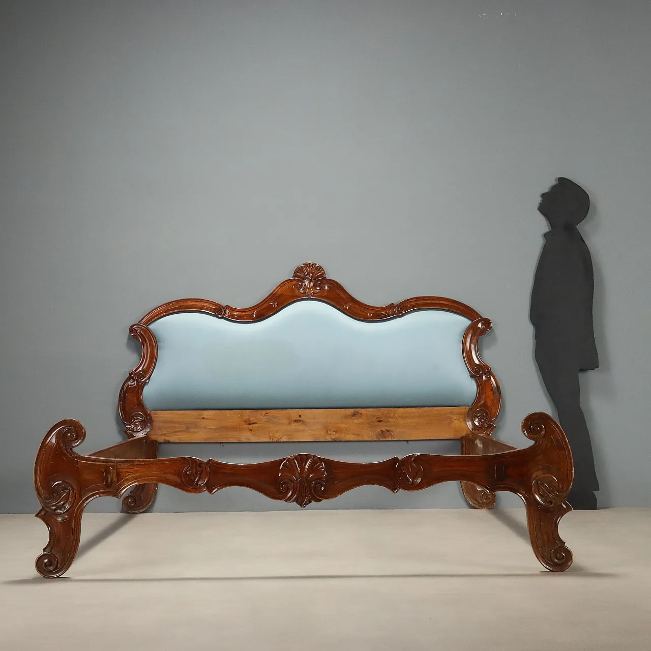 Louis Philippe walnut bed with scroll and curl carvings, 19th century 2
