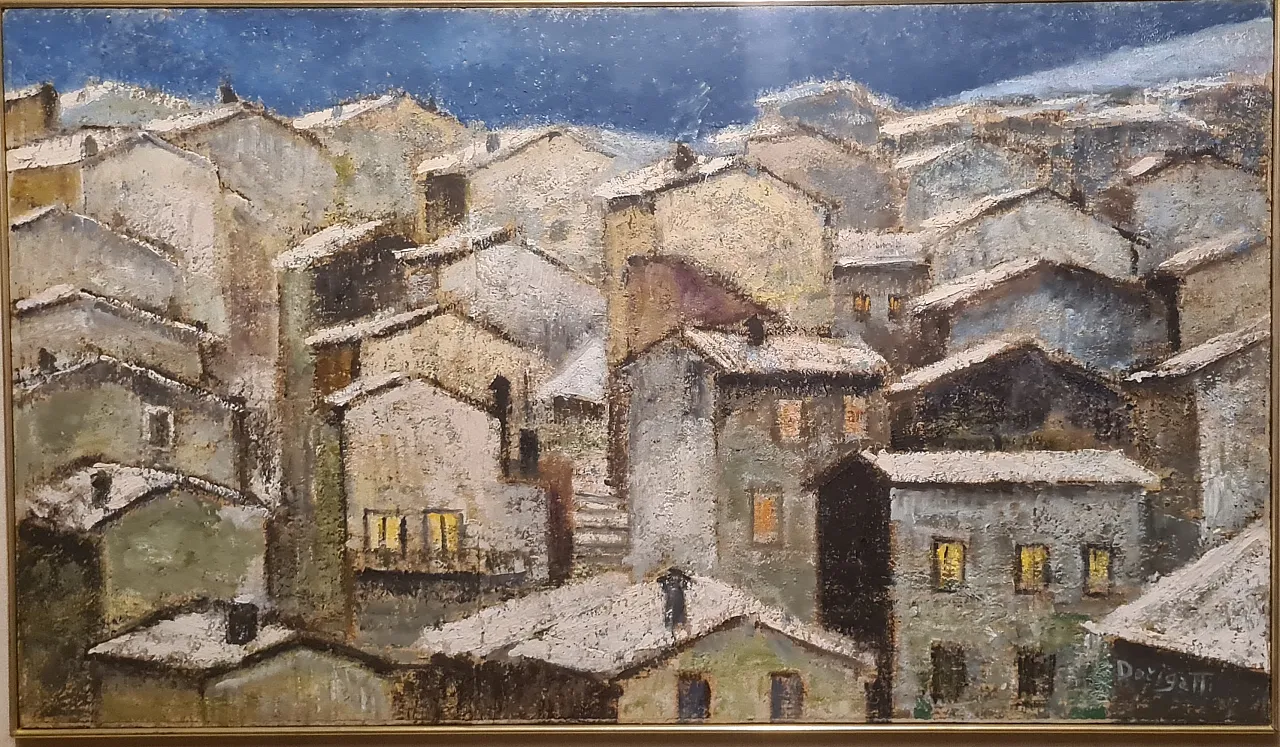 Renato Dorigatti, Snowy Landscape, oil on canvas, 1970s 1