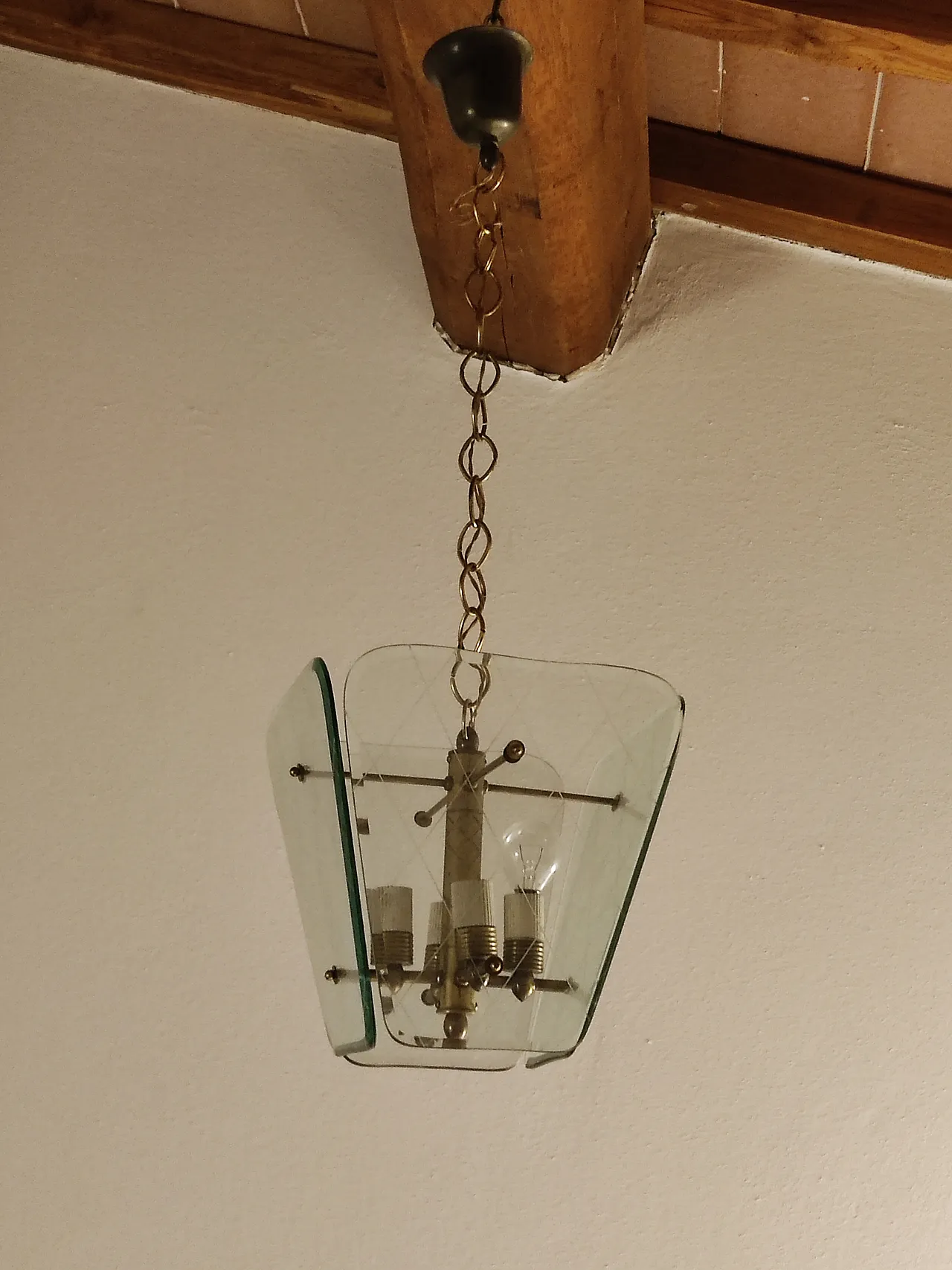 Brass and glass chandelier attributed to Pietro Chiesa for Fortana Arte, 1940s 11