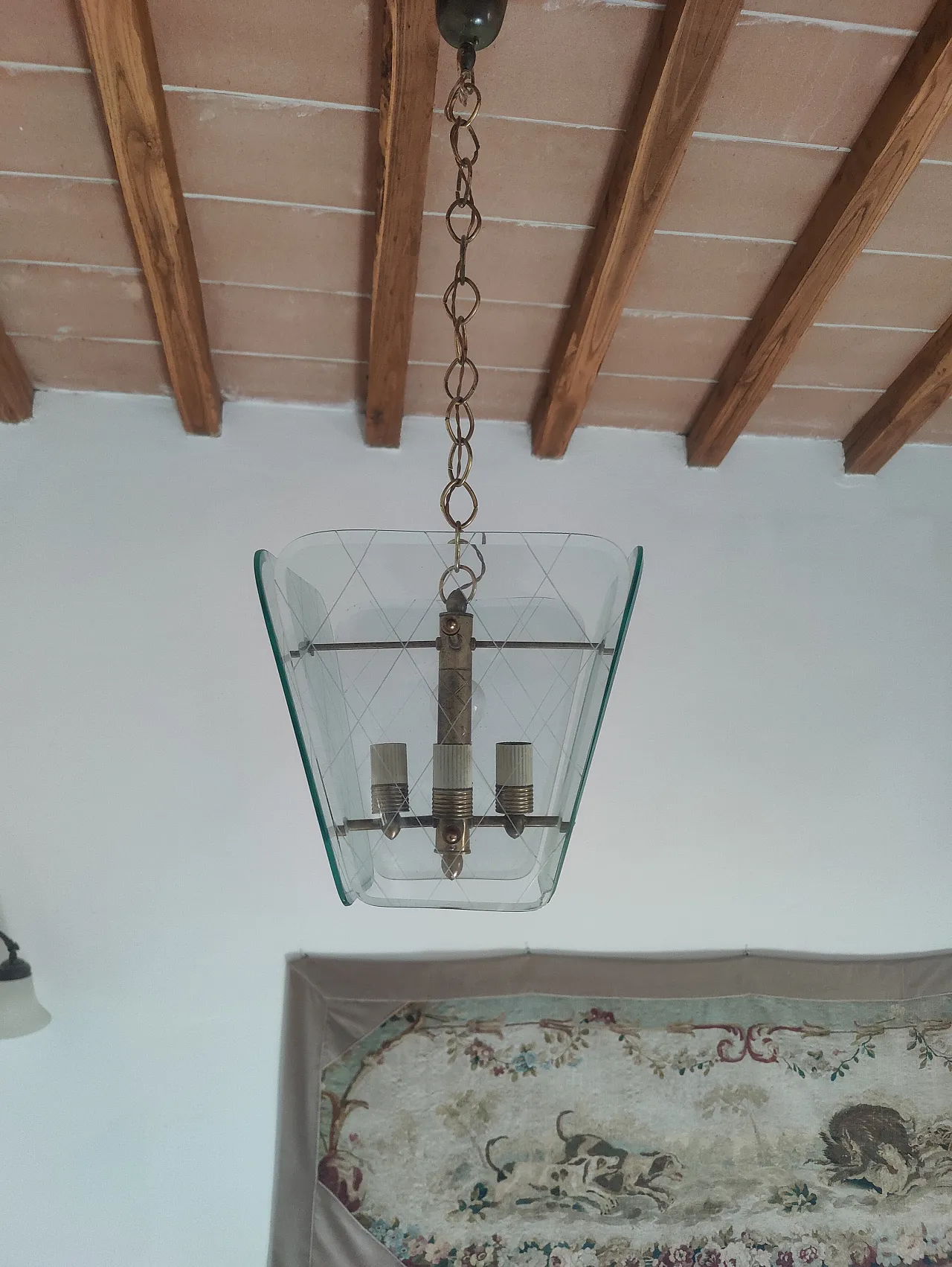 Brass and glass chandelier attributed to Pietro Chiesa for Fortana Arte, 1940s 13