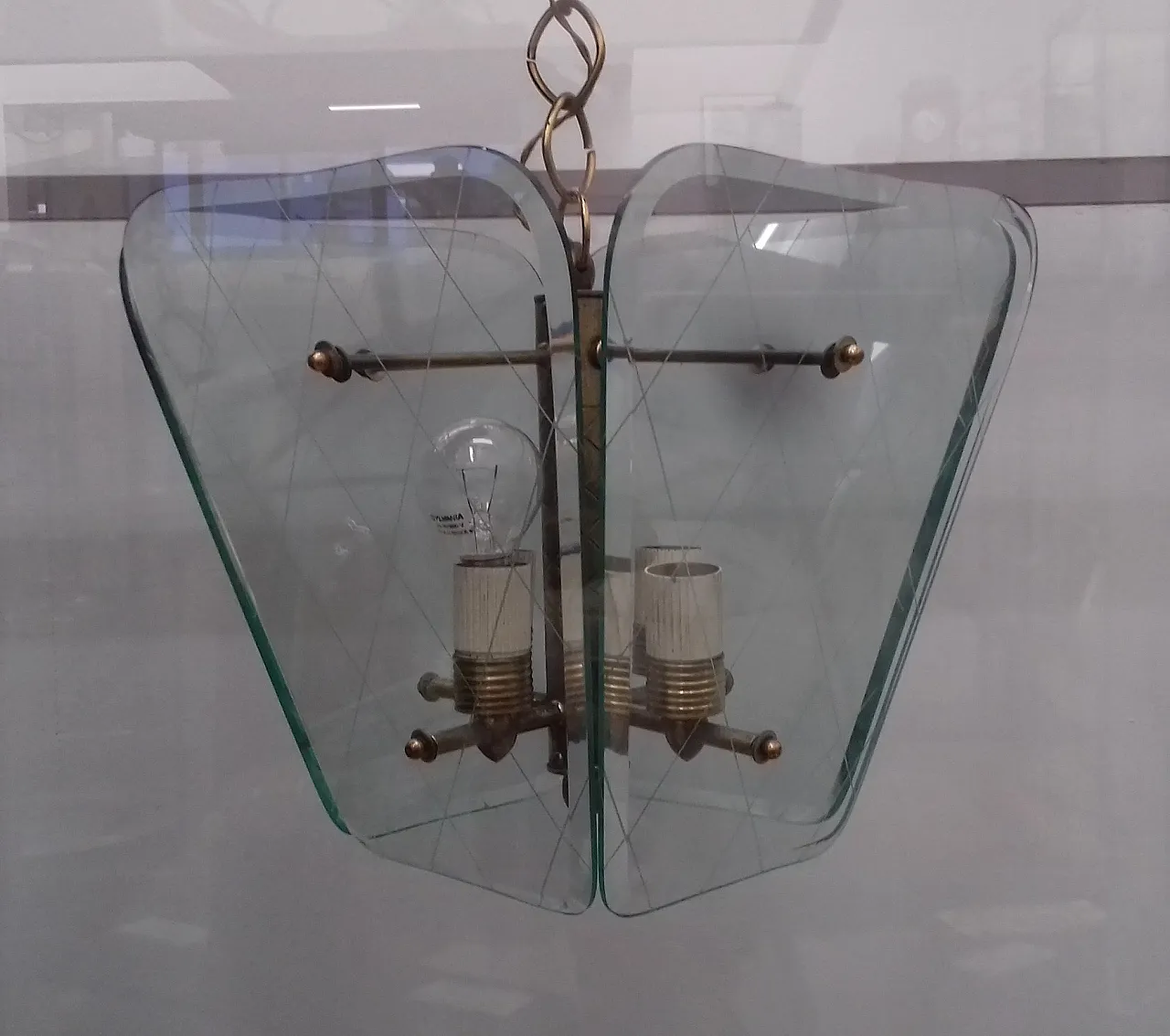 Brass and glass chandelier attributed to Pietro Chiesa for Fortana Arte, 1940s 15