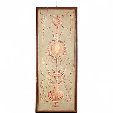 Pannello decorativo dipinto, olio su cartone, '700