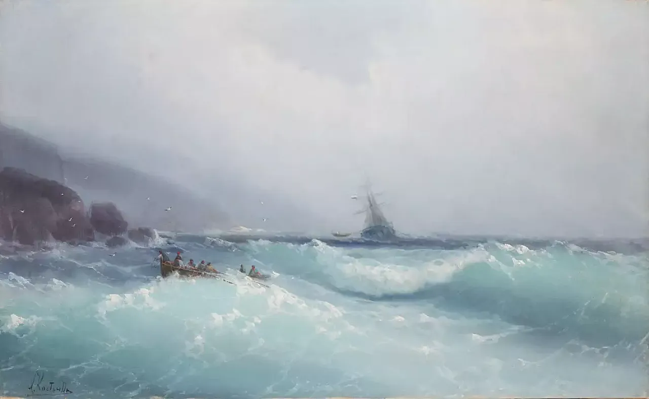 Marinism, Stormy Sea, by Kharlampiy Dmitrievich Kostandi, 20th century 8