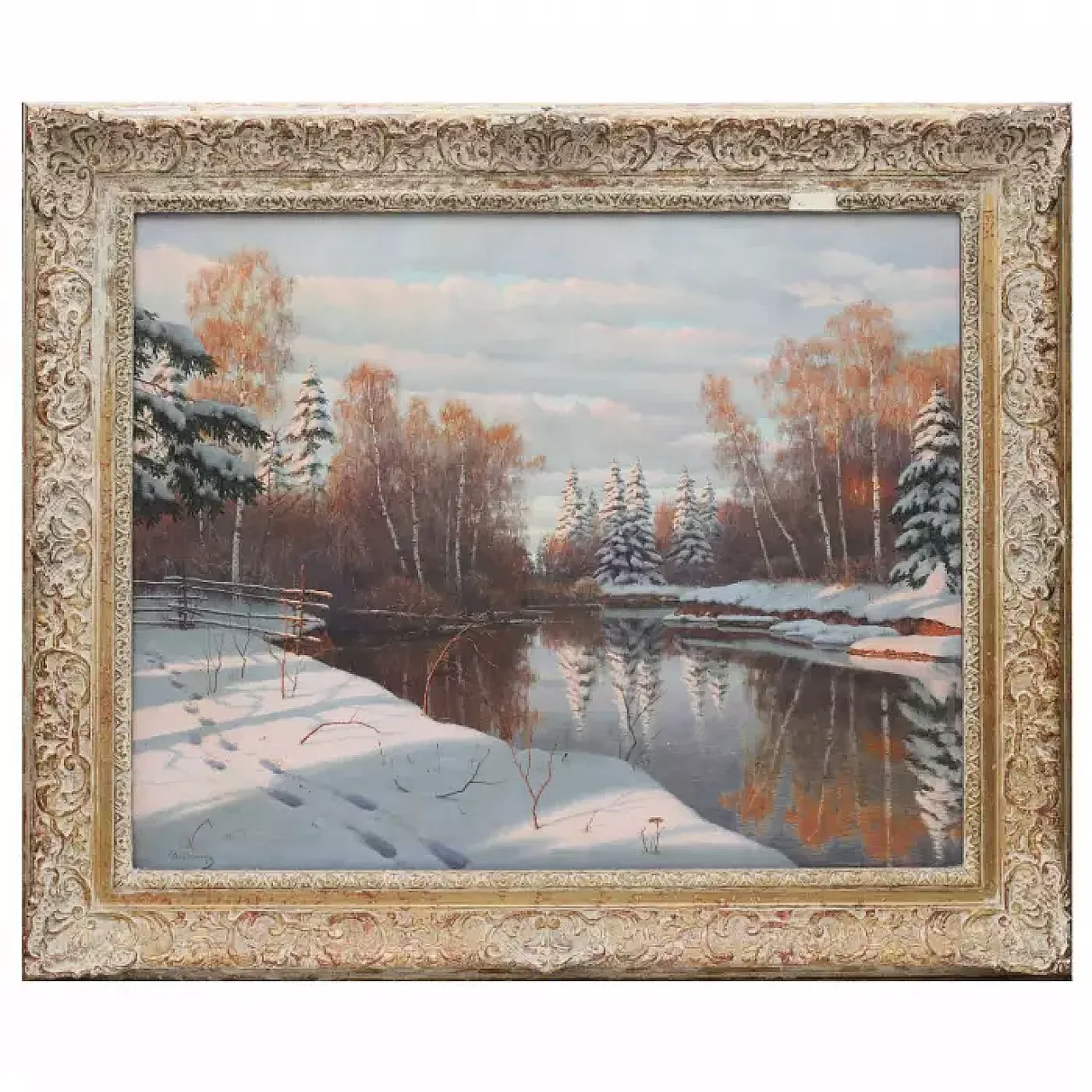 La riva del fiume in inverno di Boris Vasilyevich Bessonov, primo '900 1