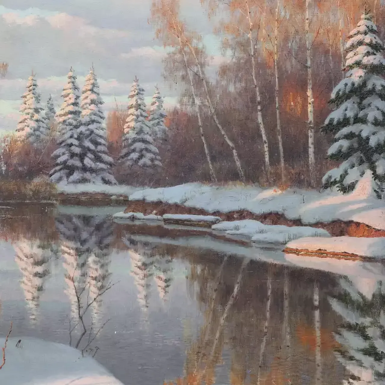 La riva del fiume in inverno di Boris Vasilyevich Bessonov, primo '900 4