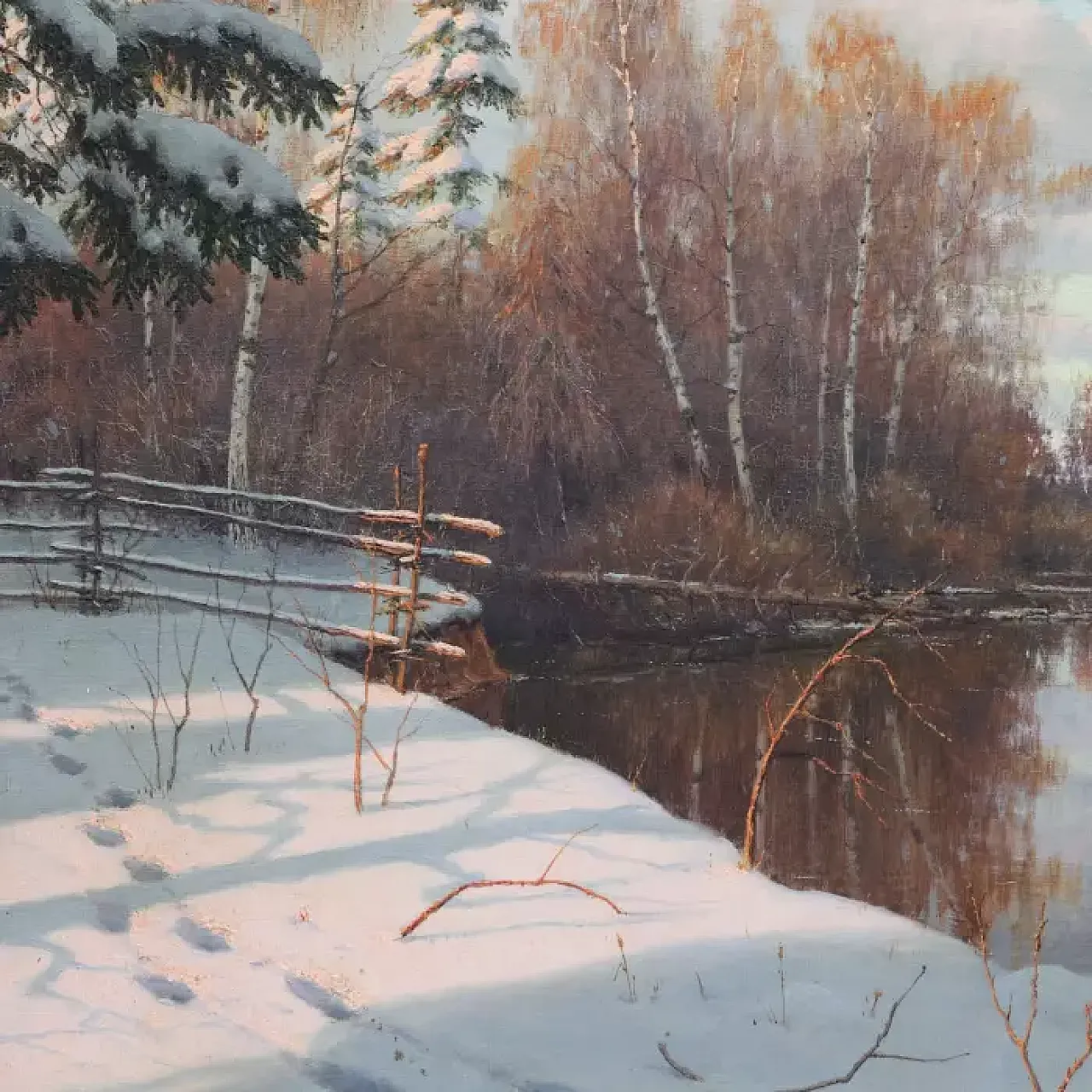 La riva del fiume in inverno di Boris Vasilyevich Bessonov, primo '900 5