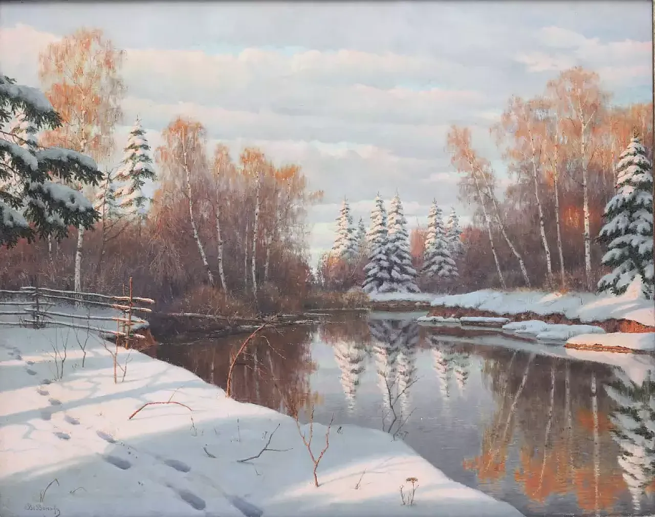 La riva del fiume in inverno di Boris Vasilyevich Bessonov, primo '900 6