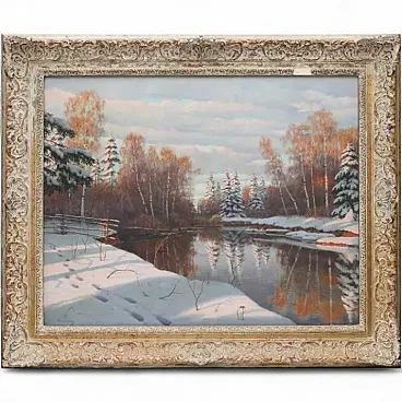 La riva del fiume in inverno di Boris Vasilyevich Bessonov, primo '900