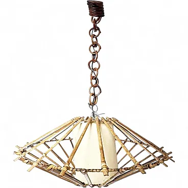 Lampadario in rattan, anni '60