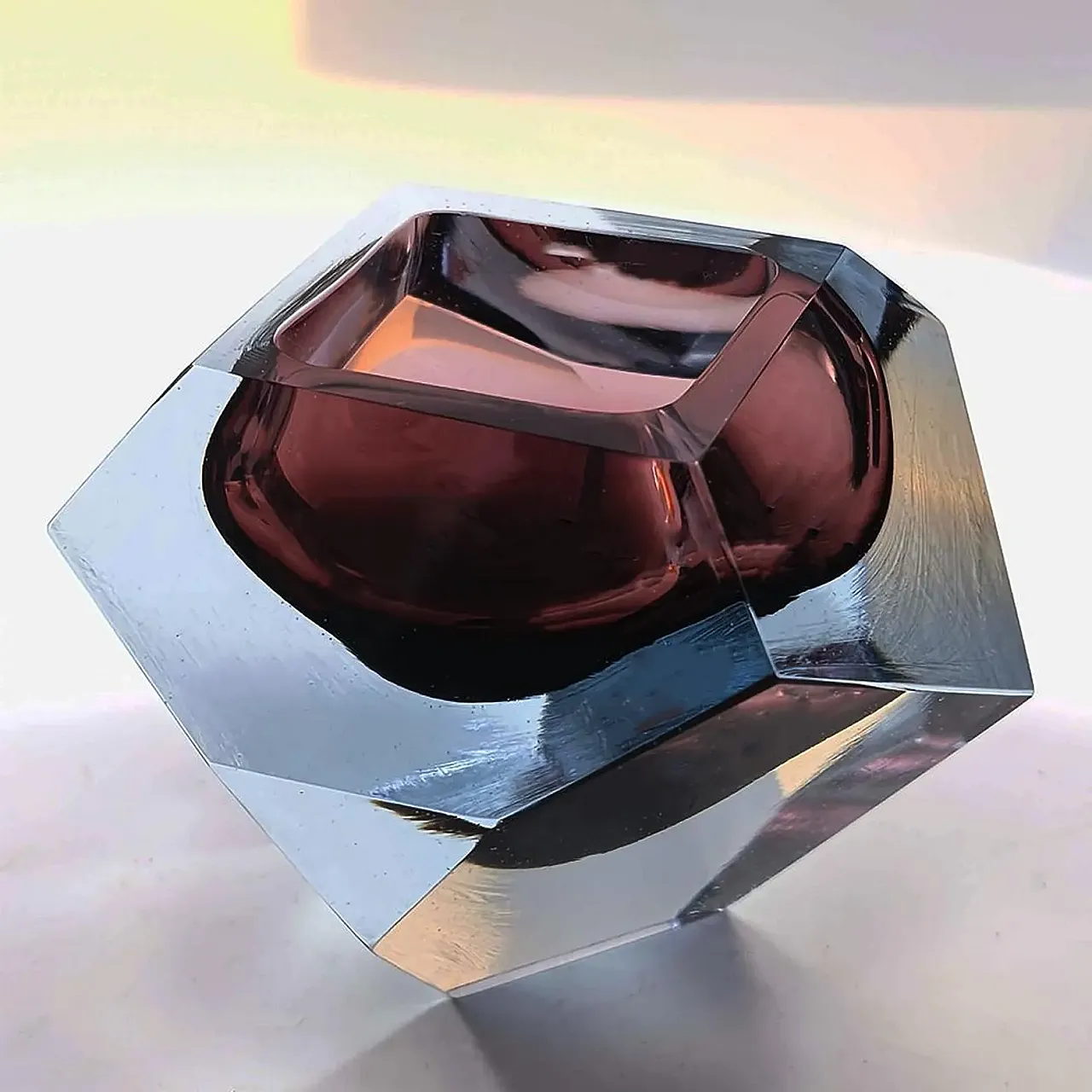Asymmetrical uranium multifaceted ashtray in Murano Glass, 1960s 1