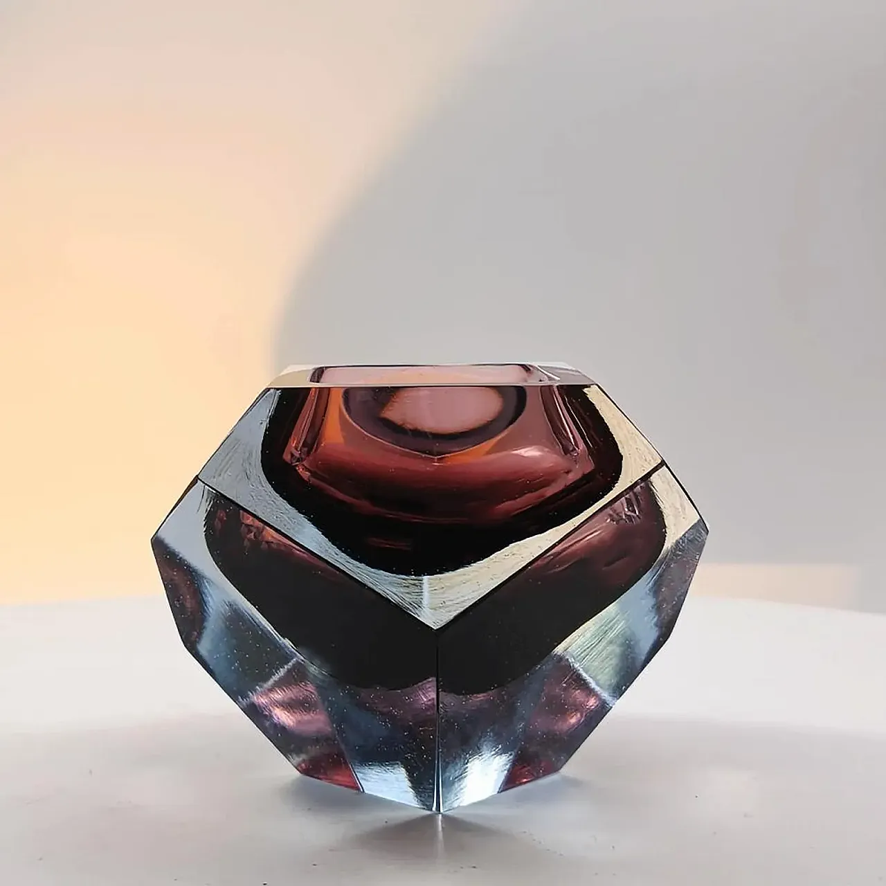 Asymmetrical uranium multifaceted ashtray in Murano Glass, 1960s 3
