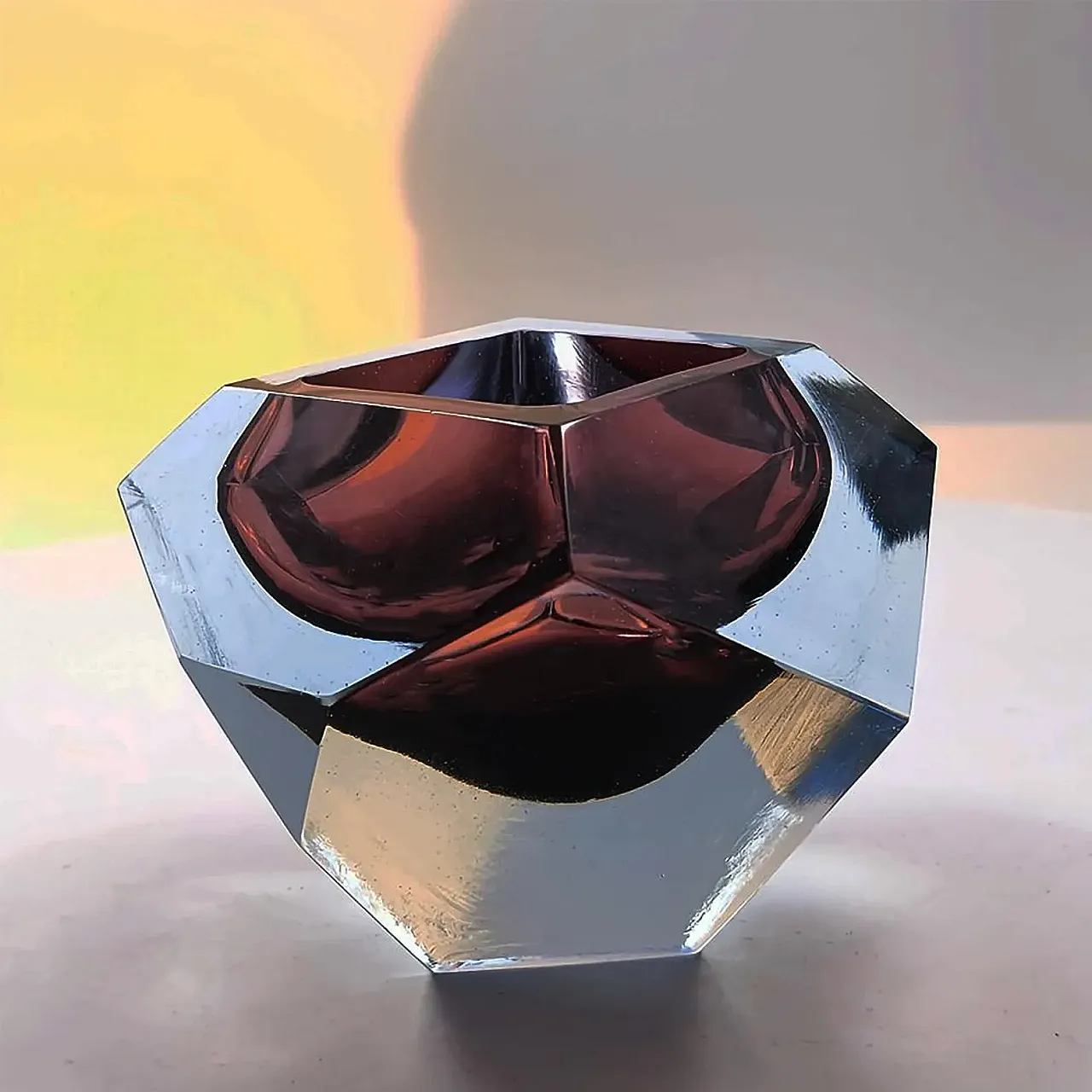 Asymmetrical uranium multifaceted ashtray in Murano Glass, 1960s 4