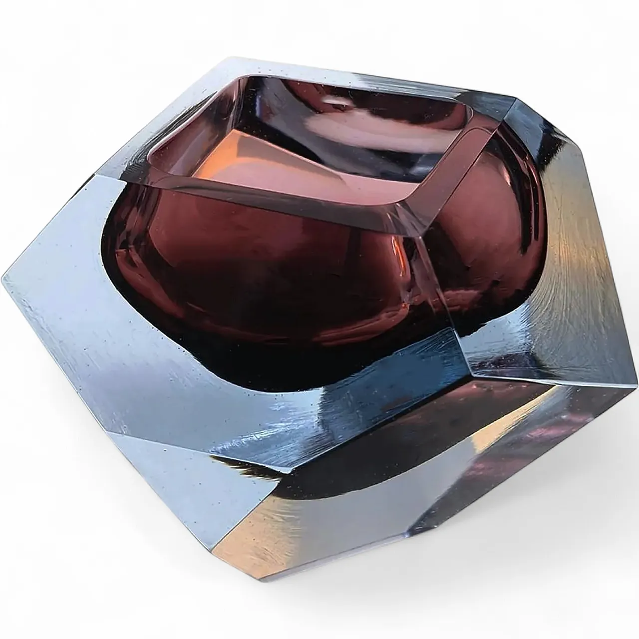Asymmetrical uranium multifaceted ashtray in Murano Glass, 1960s 7