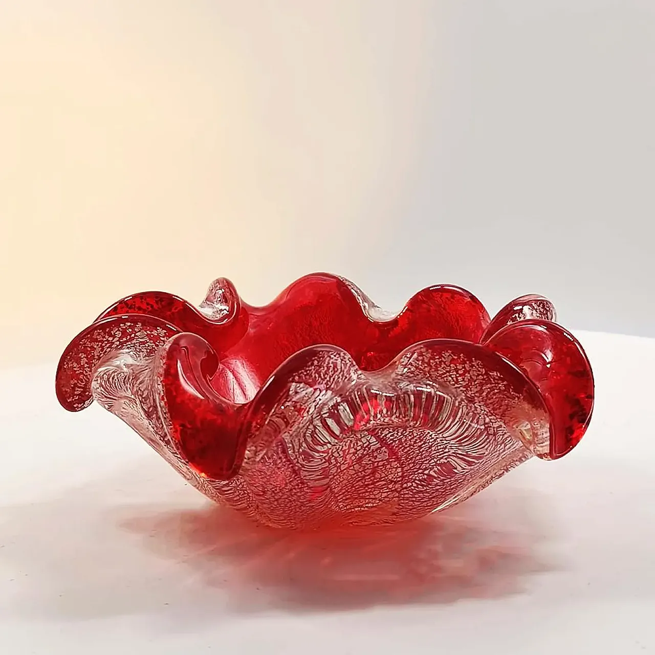 Posacenere in vetro di Murano con finiture argento, anni '50 1