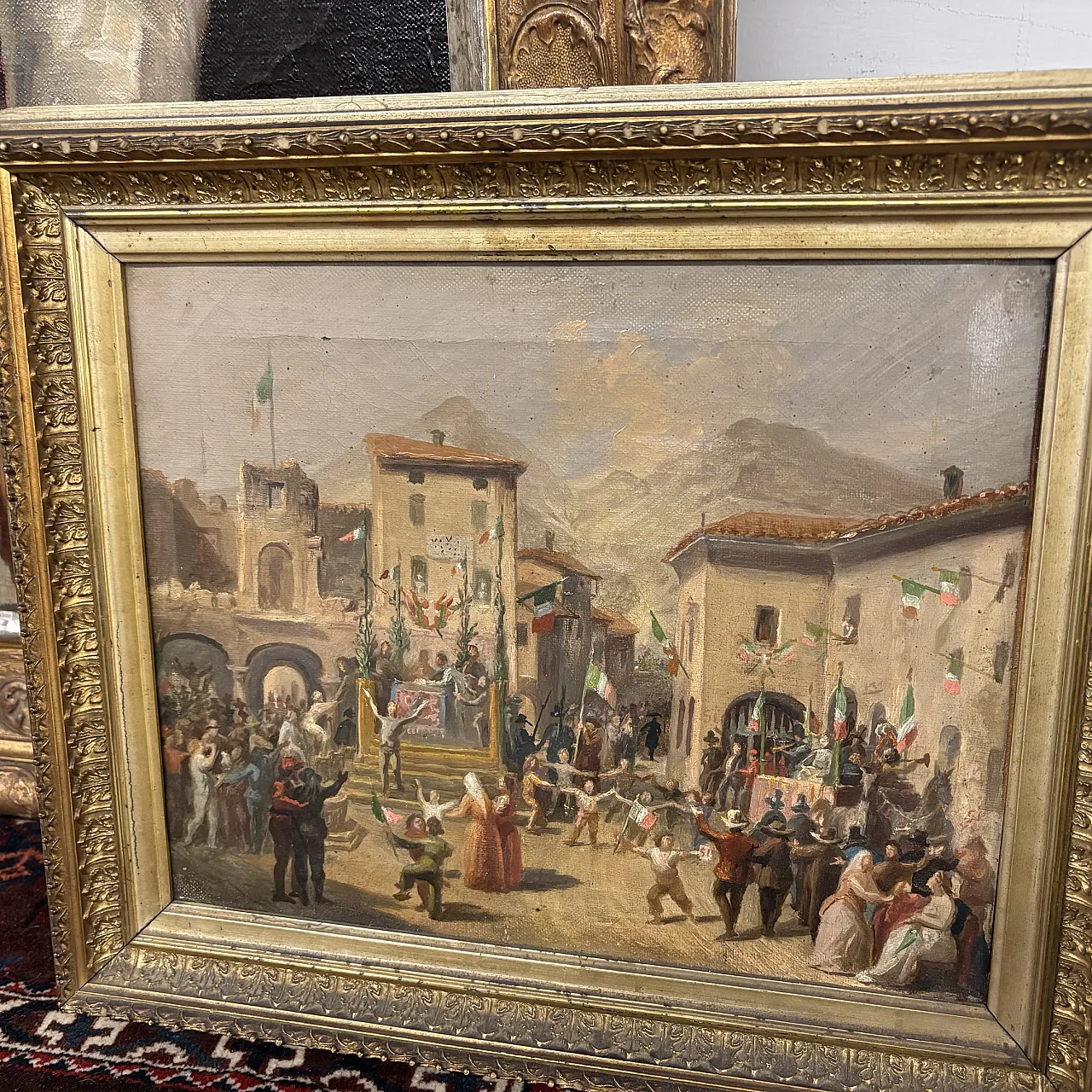Carlo Ademollo. Antique Oil on canvas 1870 Risorgimento “The victory 1
