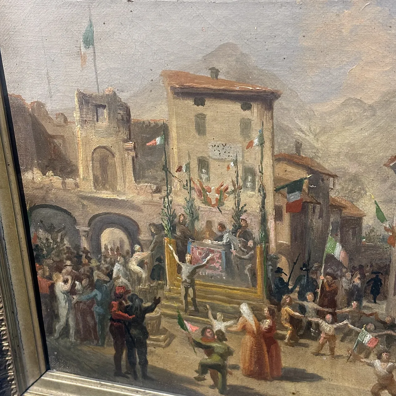 Carlo Ademollo. Antique Oil on canvas 1870 Risorgimento “The victory 4