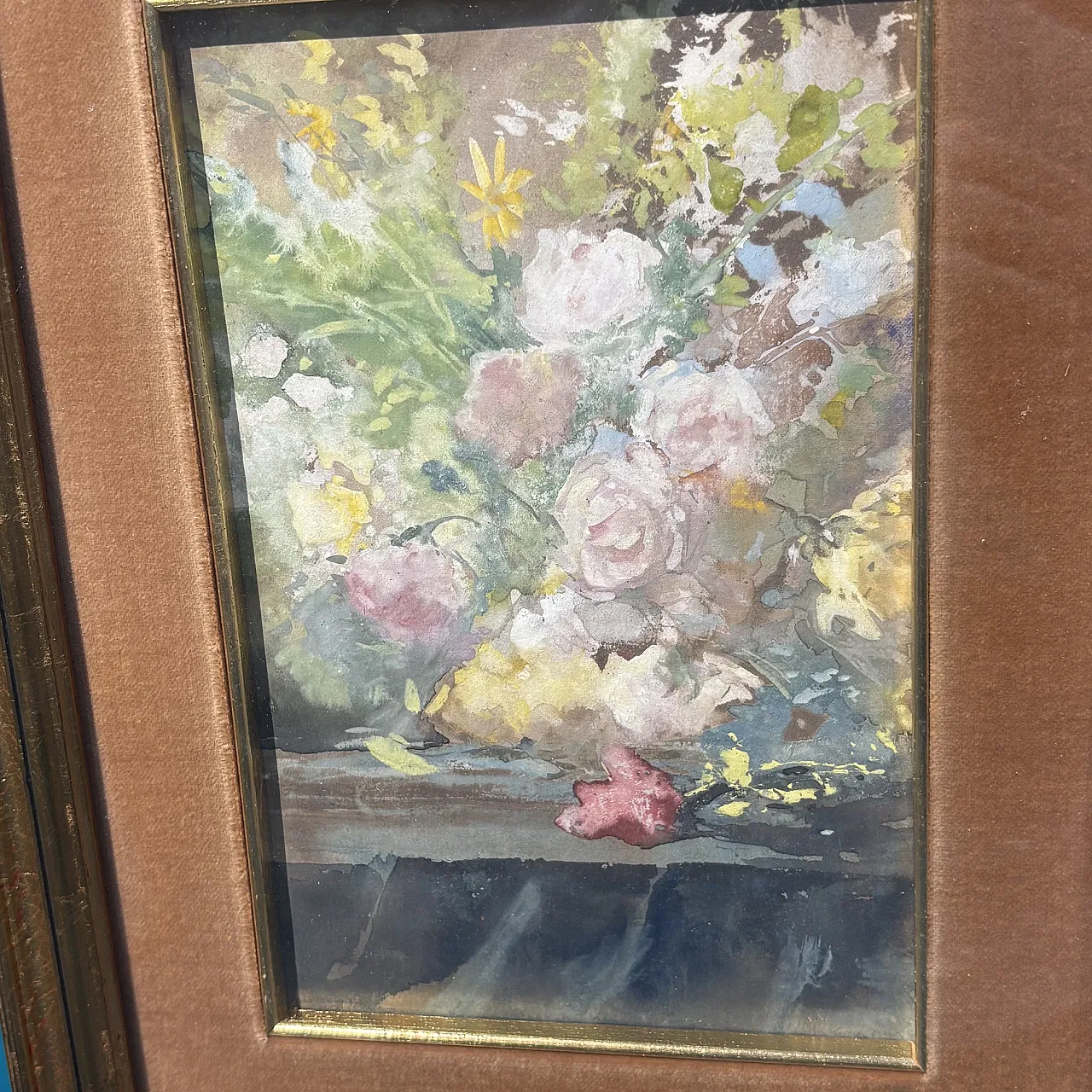Pompeo Mariani (1857-1927) “Natura morta con Rose “ Antico Acquarello 2