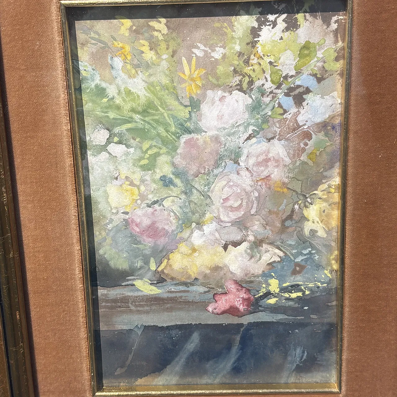 Pompeo Mariani (1857-1927) “Natura morta con Rose “ Antico Acquarello 4