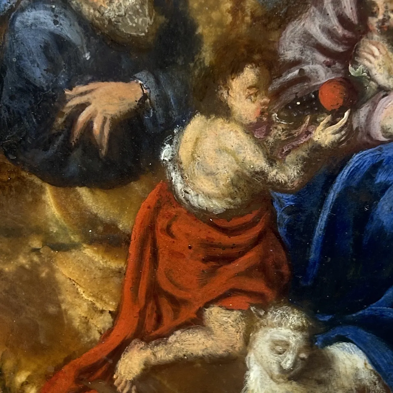 Dipinto ottogonale con sacra famiglia, olio su Onice, ‘600 5