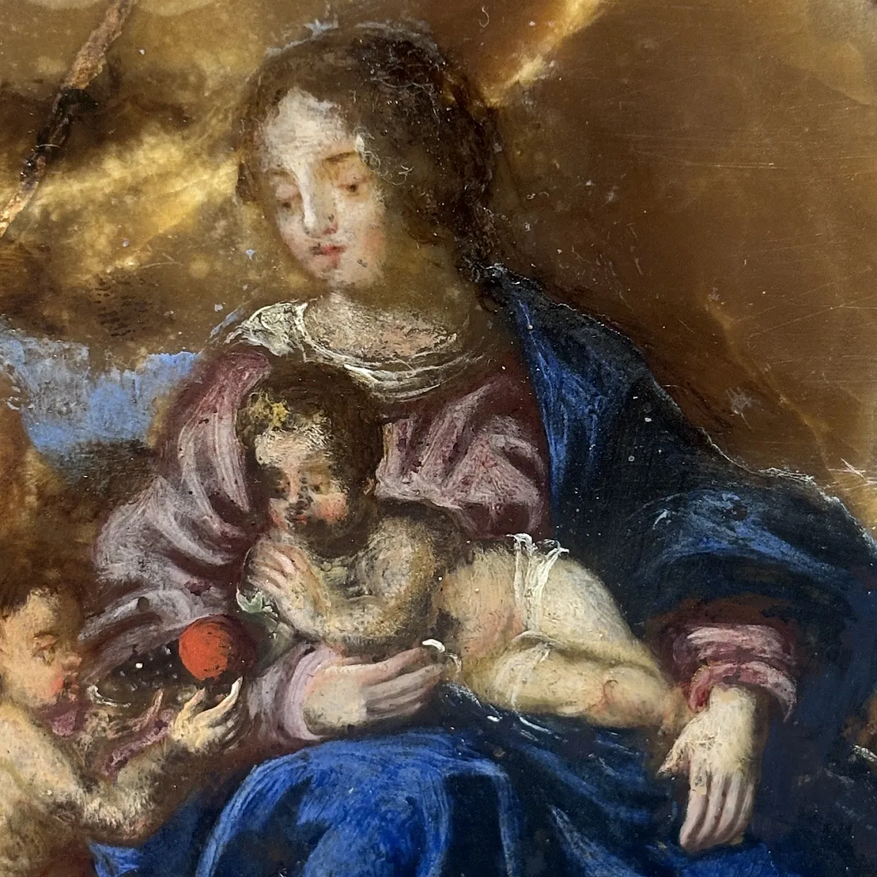 Dipinto ottogonale con sacra famiglia, olio su Onice, ‘600 6
