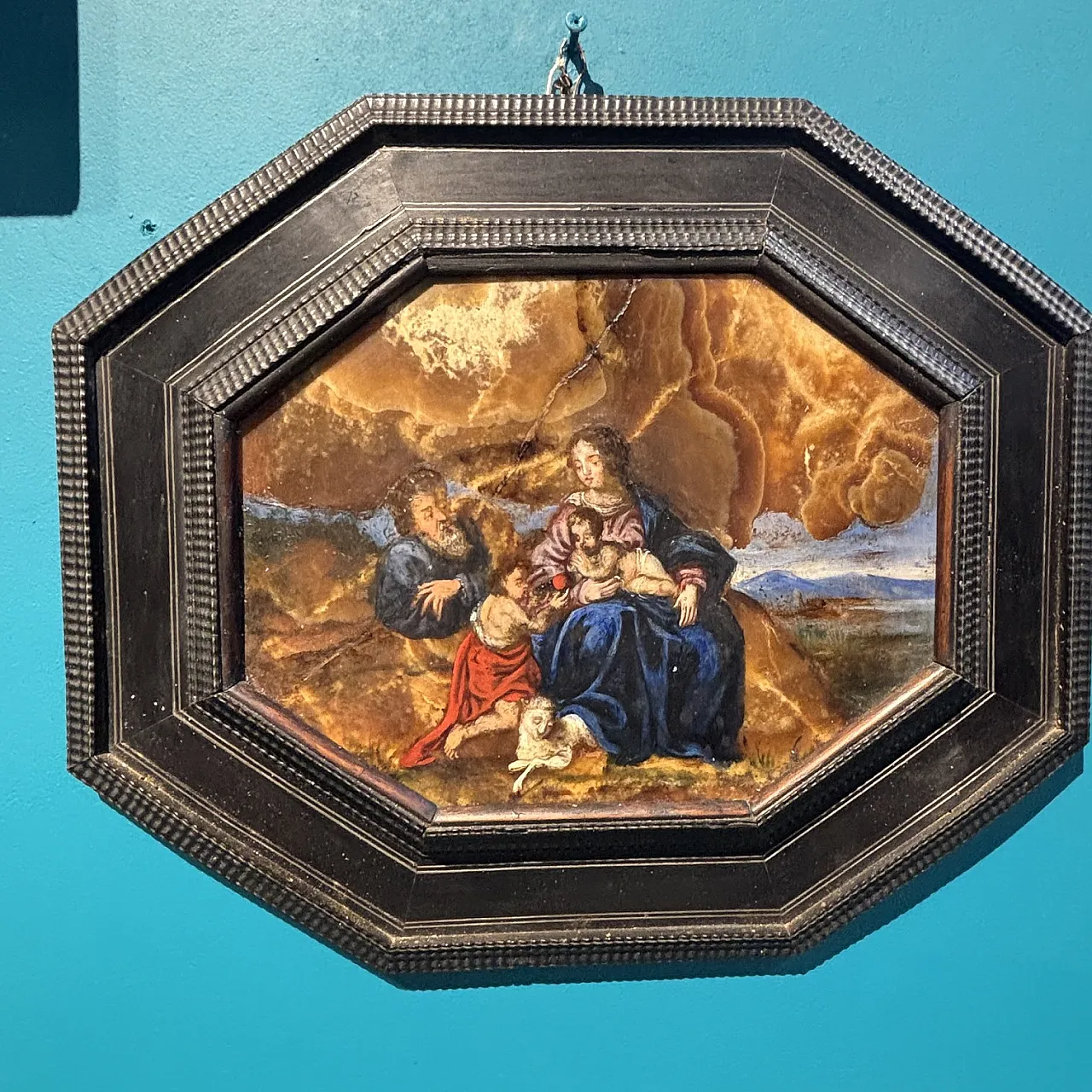 Dipinto ottogonale con sacra famiglia, olio su Onice, ‘600 8