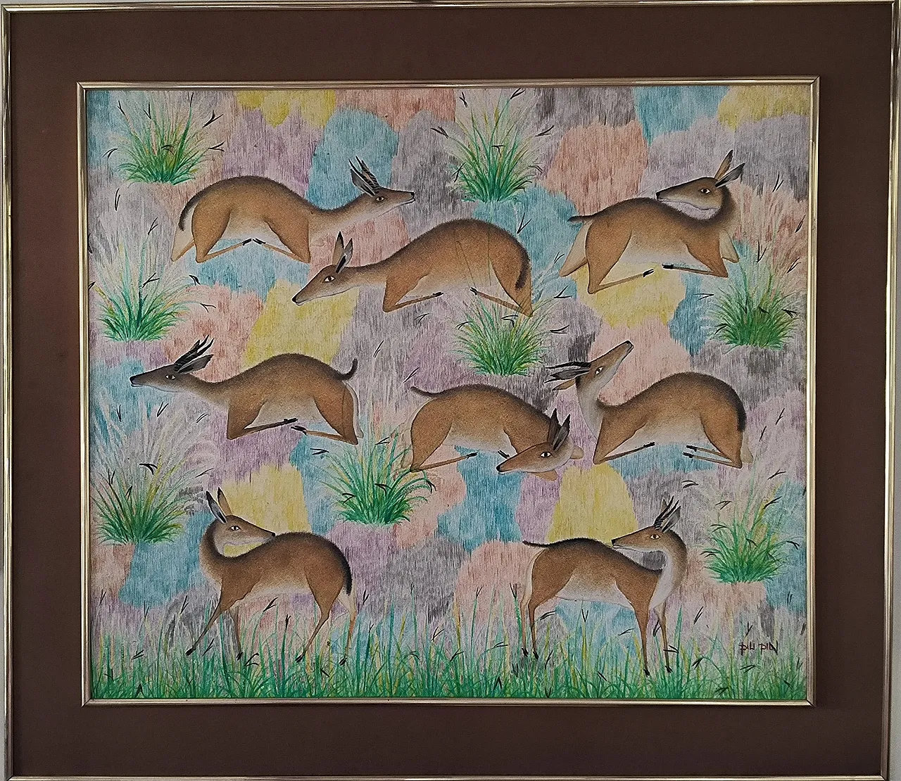 Quadro di PILI Pili MULONGOY ZAIRE "Antilopi in corsa" 85x100 anni '80 6