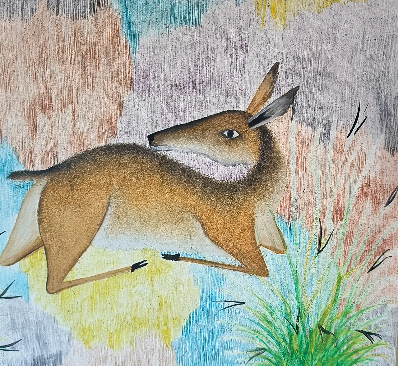 Quadro di PILI Pili MULONGOY ZAIRE "Antilopi in corsa" 85x100 anni '80 12