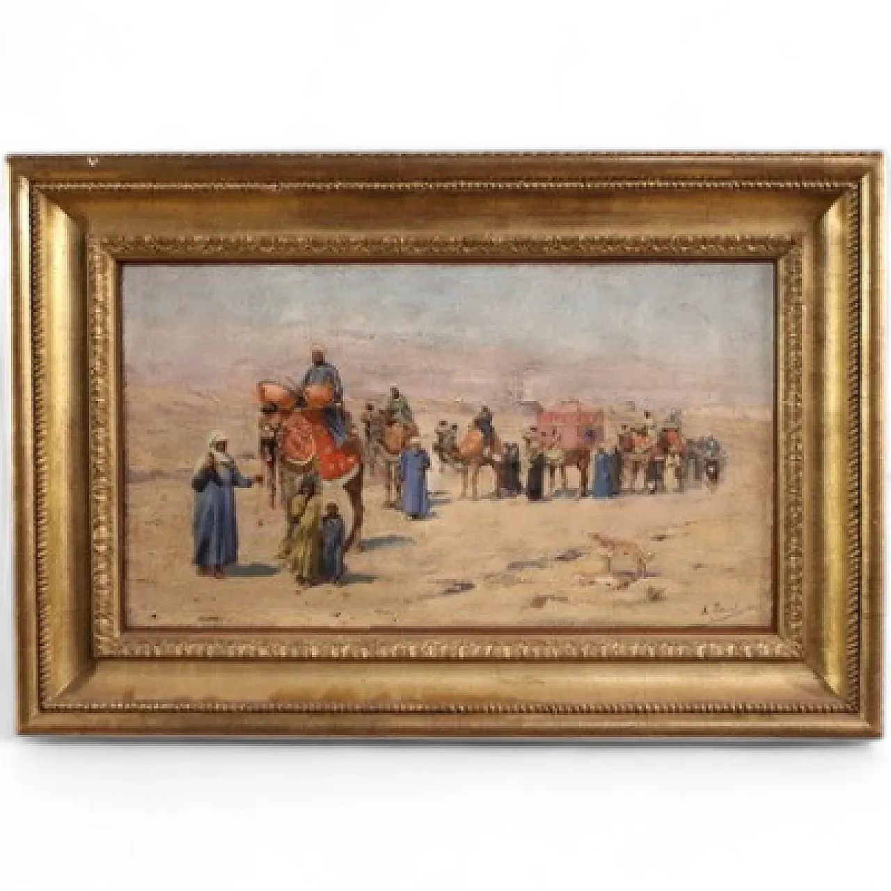 Orientalist painting signed A. Rossi and dated 1893, caravan in the desert 15