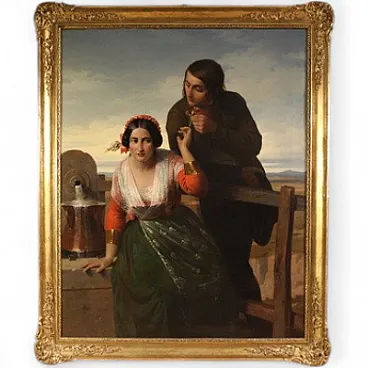 Large painting signed FB and dated 1853, the lovers