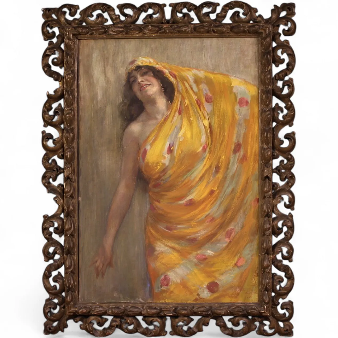 Grande quadro firmato A. Mazza del 1912, ritratto di donna orientale 15