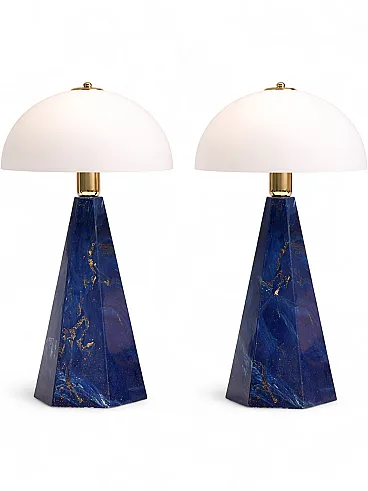 Coppia di lampade da tavolo in marmo blu, postmoderne, anni '90