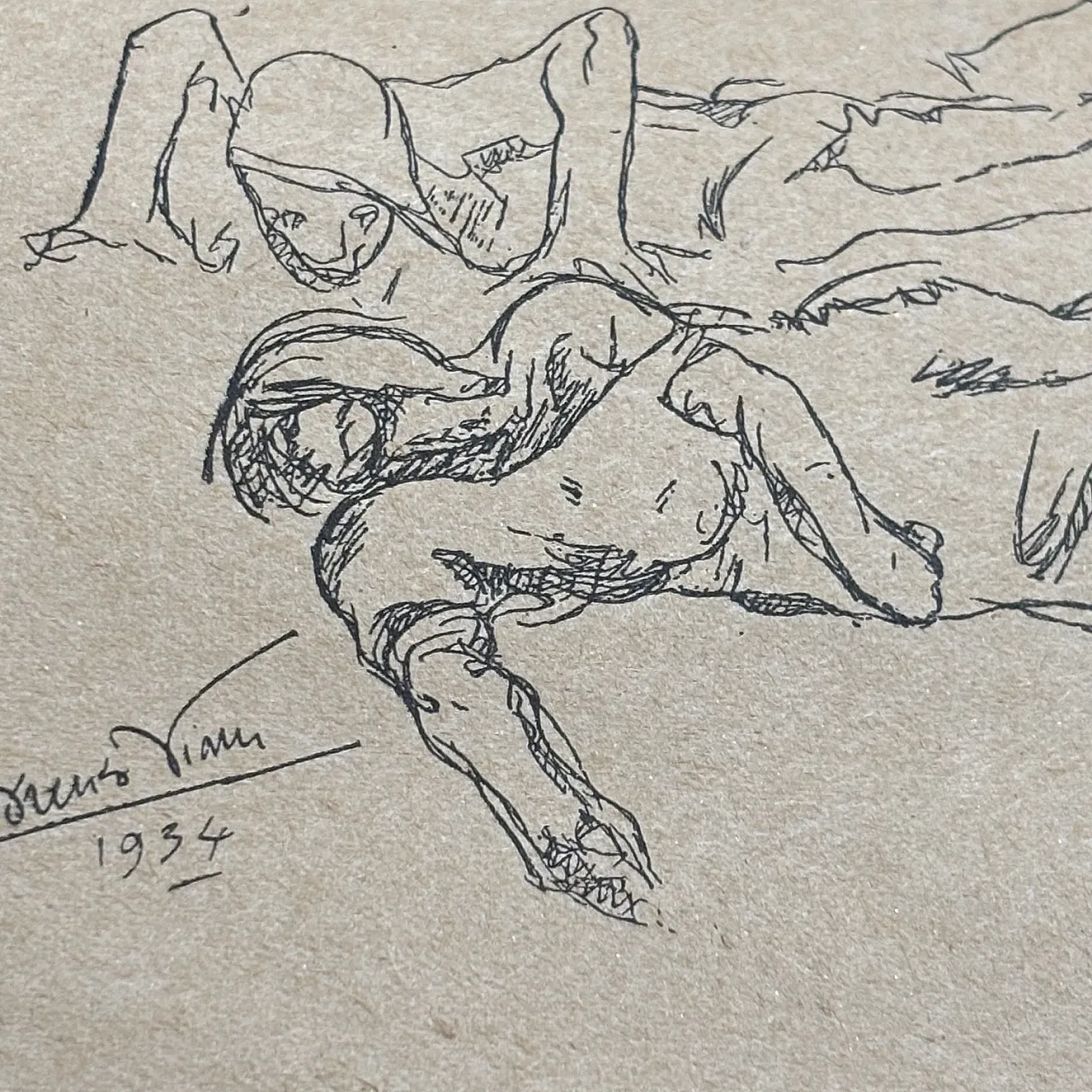Disegno a china su carta “figure distese “ 1934 Lorenzo Viani 3