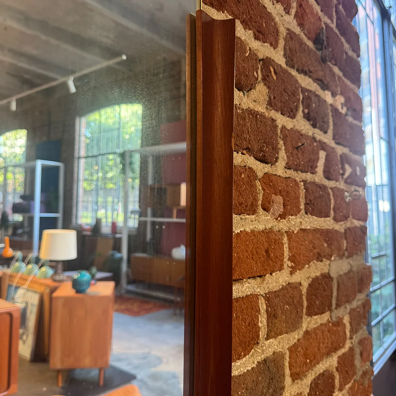Specchio irregolare con cornice laterale in teak, anni ’60 3