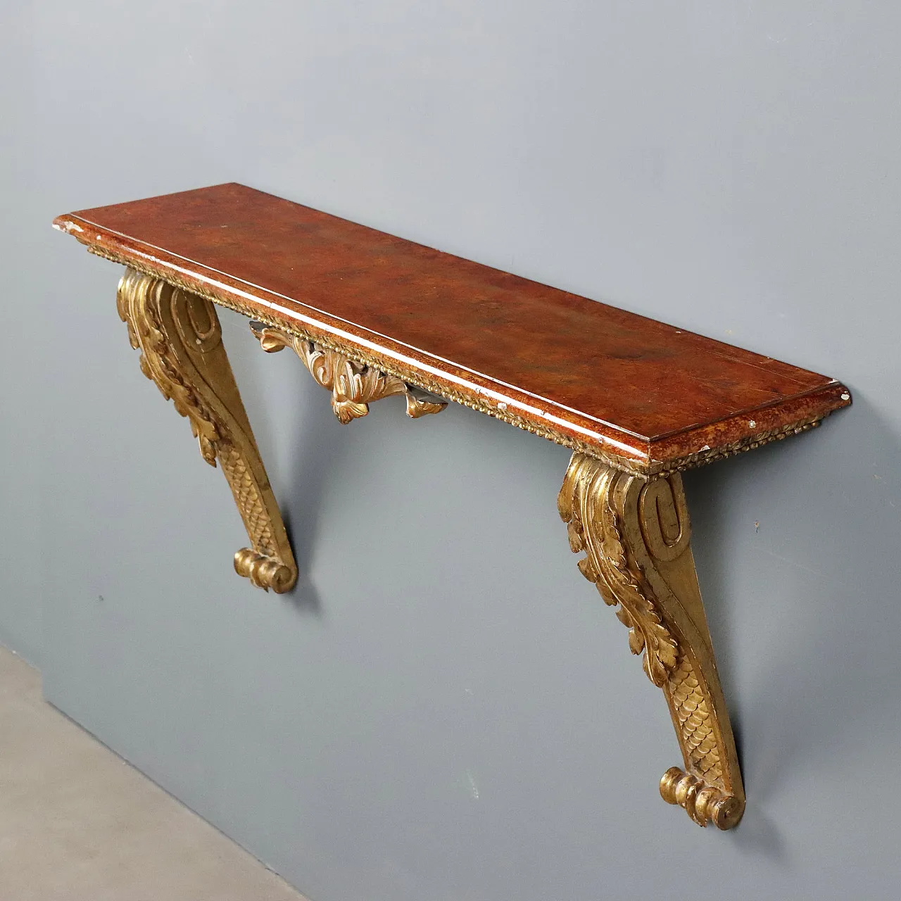 Carved and gilded wooden console table, 19th century 1
