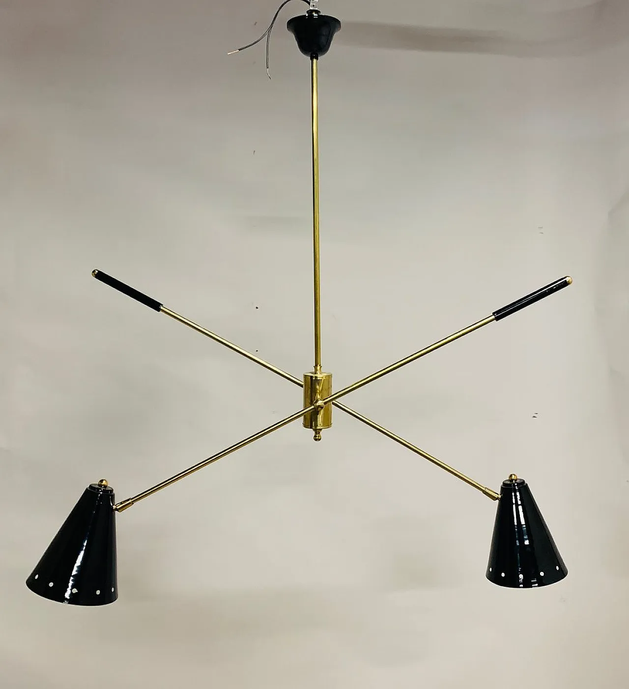 Brass chandelier with cones and adjustable stems, 1950s 1