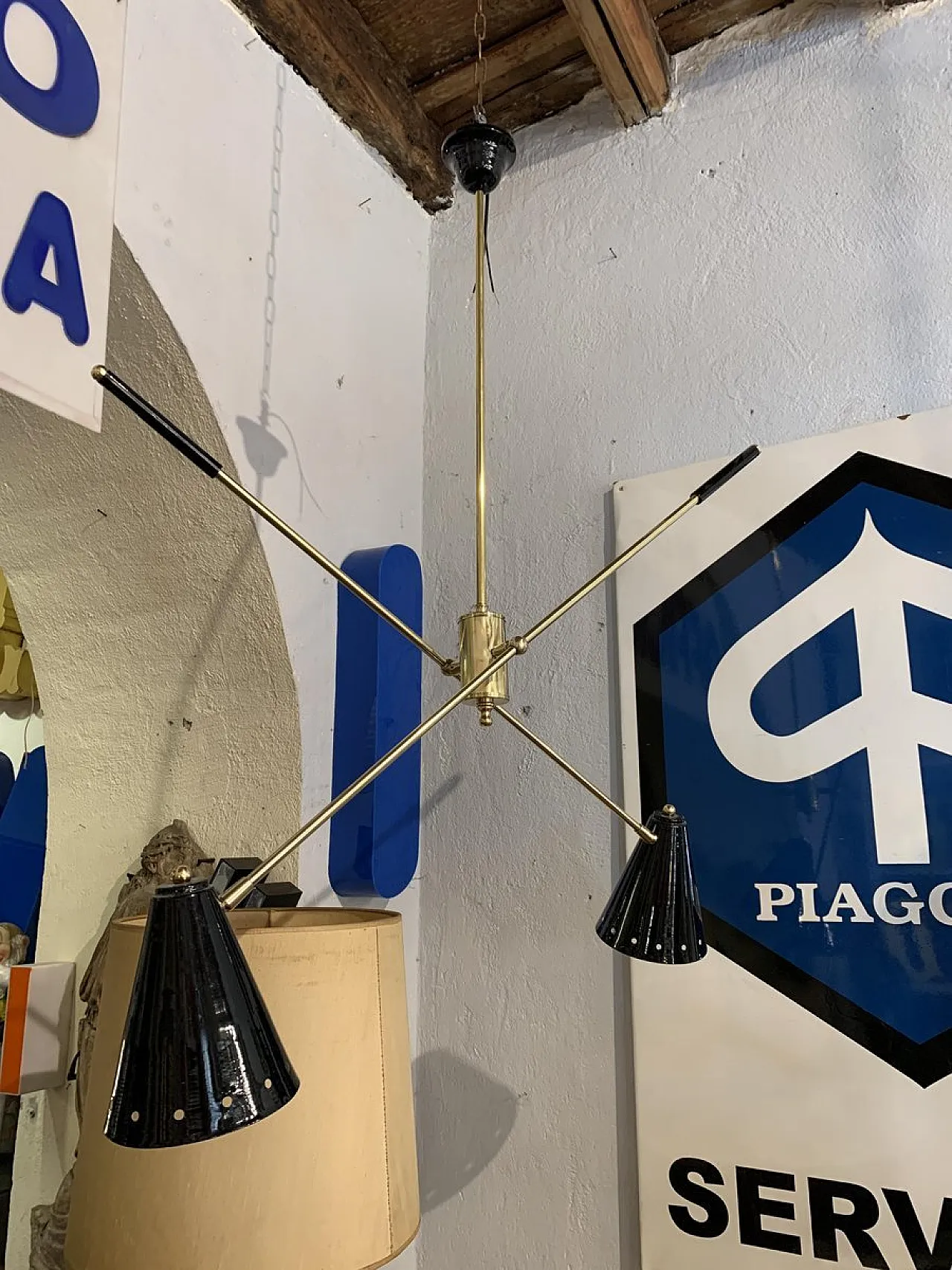 Brass chandelier with cones and adjustable stems, 1950s 2
