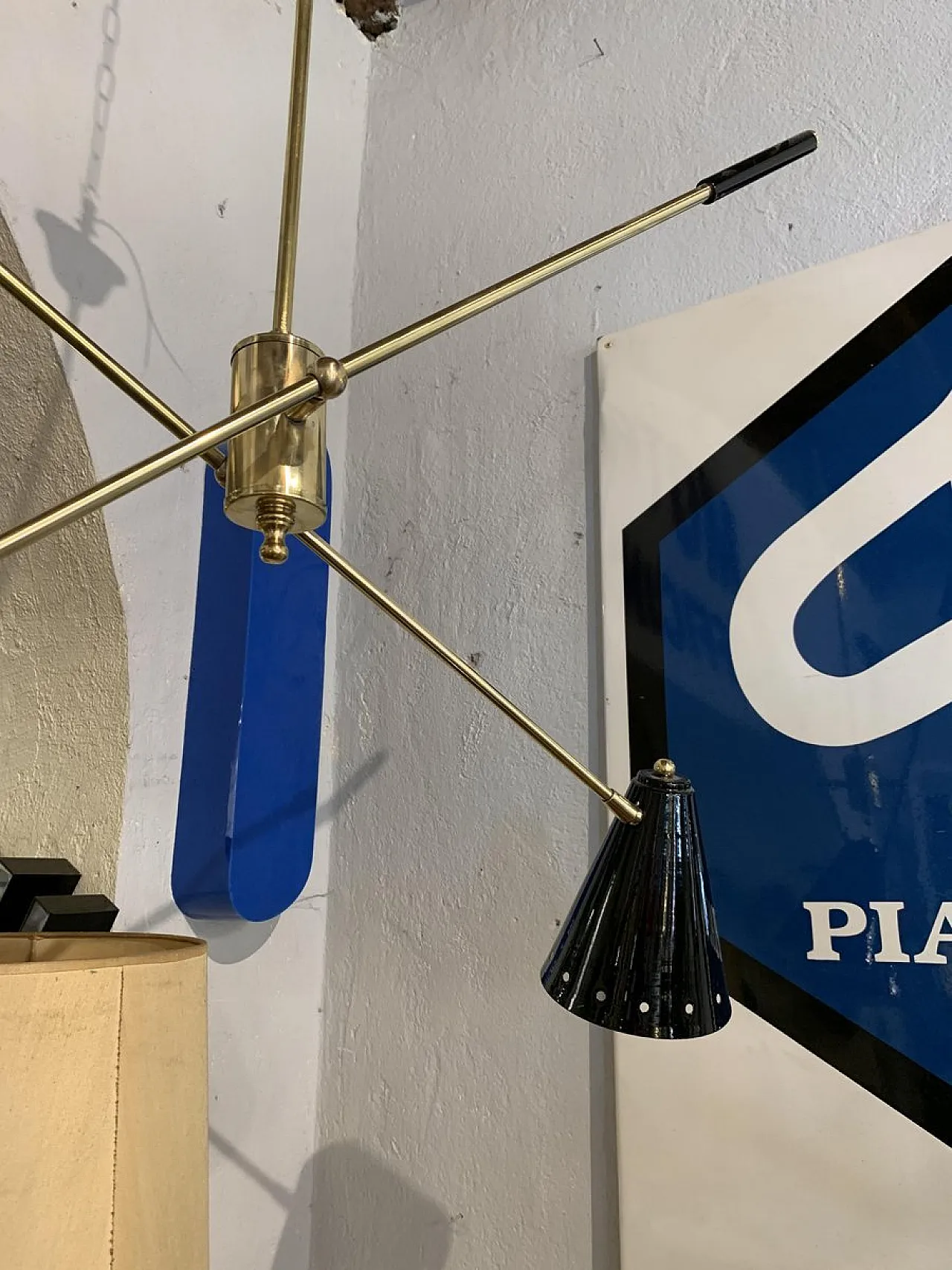 Brass chandelier with cones and adjustable stems, 1950s 3