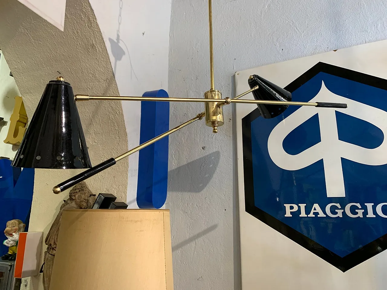 Brass chandelier with cones and adjustable stems, 1950s 6