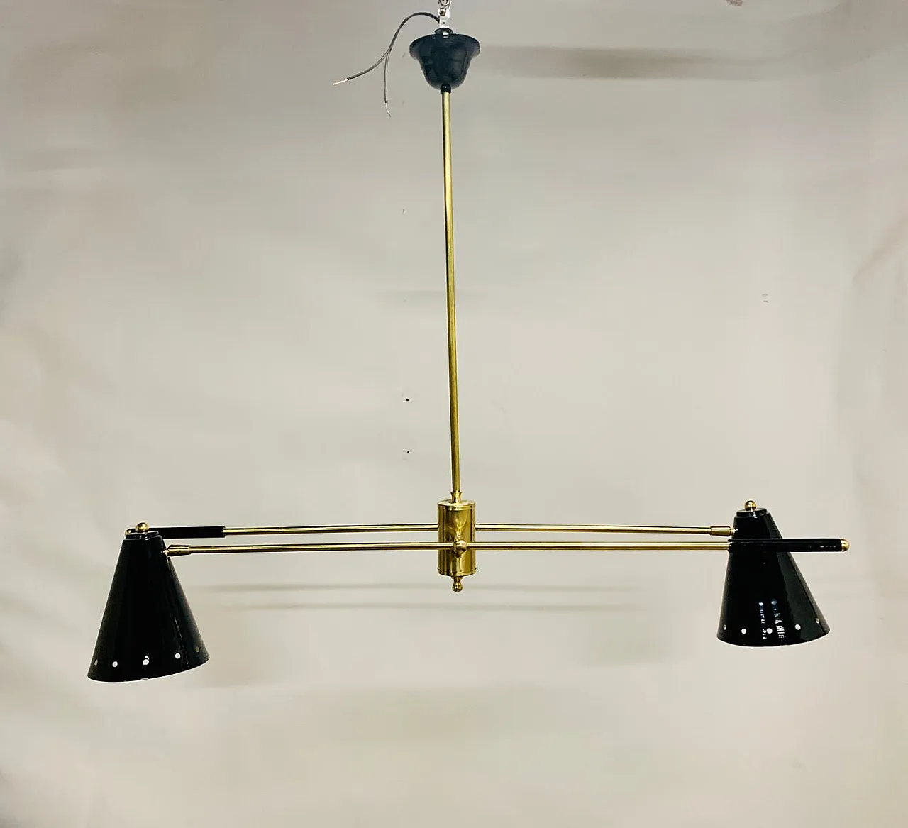 Brass chandelier with cones and adjustable stems, 1950s 7