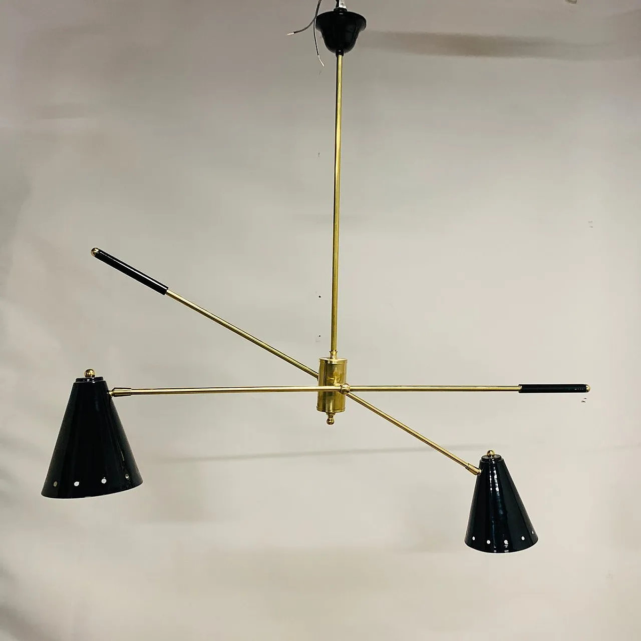 Brass chandelier with cones and adjustable stems, 1950s 8